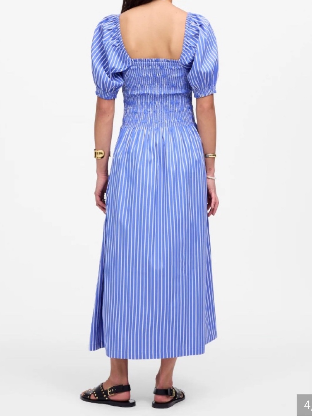 Madewell Blue & White Striped Smocked Midi Dress - Picture 2 of 4